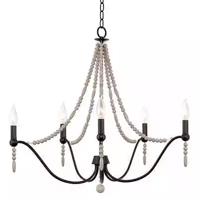 Kira Home Lucille 28  Boho Chic 5-Light Wood Beaded Chandelier Black + Antique  • $45.22