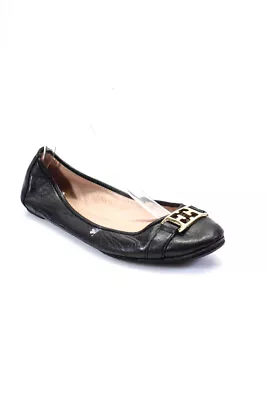 Escada Womens Leather Goldtone Logo Hardware Ballet Flats Shoes Black Size 9.5 • $34.01