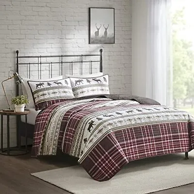 Winter Valley Reversible Quilt Set Plaid With Animal Pattern Oversized Coverl... • $58.06