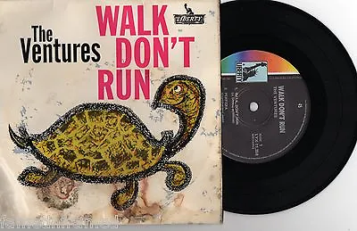 THE VENTURES - WALK DON'T RUN - RARE 7  45 EP VINYL RECORD W PICT SLV - 1967 • $13.04