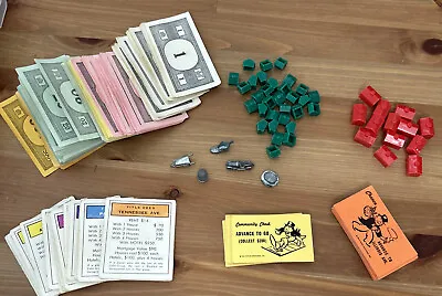 Vintage Monopoly Game Pieces—Game Markers/Money/Property Cards/Houses/Hotels Etc • $5.75