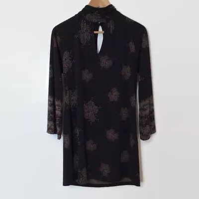 Veronica M Dress Women's XS Black Gray Mini Boho Long Sleeve Floral • $18