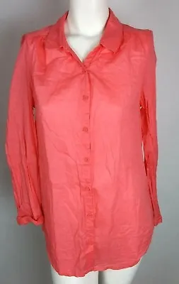 H&M DIVIDED Women's Blouse Sz 4 Pink Long Sleeve Button Front Semi Sheer Cotton • $10