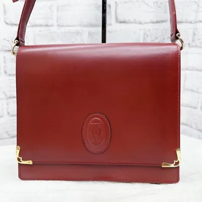 $380 • Buy Authentic Cartier Vintage Leather Shoulder Bag Bordeaux Deadstock