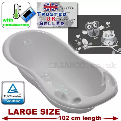 Large Baby Bath Baby Tub With Thermomether -102cm Long Grey Owl Collection IML • £19.99