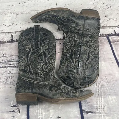 Corral Vintage Lizard Inlay Cowboy Boots Mens 9.5 Western Black Pointed Snip Toe • $103