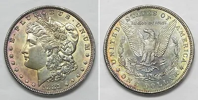 X5016  1885 Morgan Dollar BU Wild Colorful Toning • $52.25