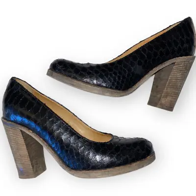 Maison Martin Margiela MM6 Snakeskin Embossed Round Toe Leather Block Heels 35.5 • $99