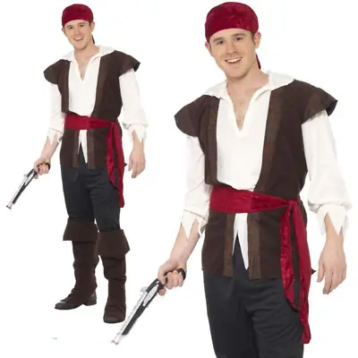 Mens Pirate Costume Adult Caribbean Captain Fancy Dress Jack High Seas Outfit • £16.99