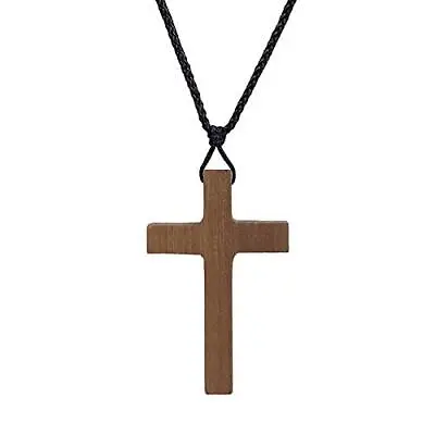 Vintage Natural Walnut Wooden Cross Pendant Necklace Wood Rearview Mirror Adjust • $13.91