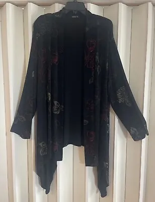 Vikki Vi Stunning Black Rose Floral Open Front Slinky Jacket~1X~EUC • $29.97