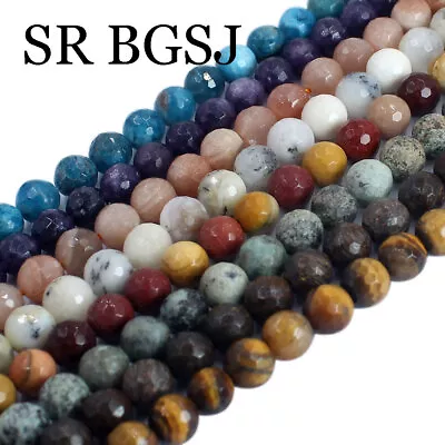 6 8 10mm Natural Round Faceted Assorted Gemstone Jewelry Making Beads Strand 15  • $6.55