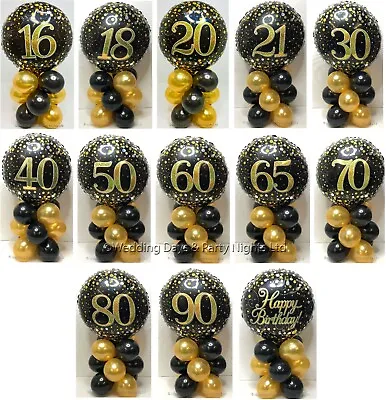 £4.99 • Buy Black Gold Foil Balloon Display Kit Birthday Party Table Decor No Helium Req O-