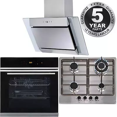 Touch Control 10 Function Single Fan Oven 4 Burner Steel Gas Hob & Angled Hood • £590.99