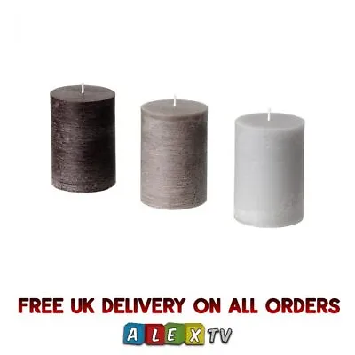 IKEA BEHJARTAD Bonfire Grey Scented Pillar Candles Forests Fragrance Pack Of 3 • £14.95