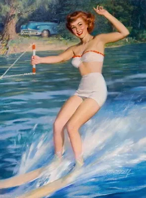 93881 1940s Pin-Up Let's Water Ski Picture Pin Up Wall Print Poster AU • $71.45