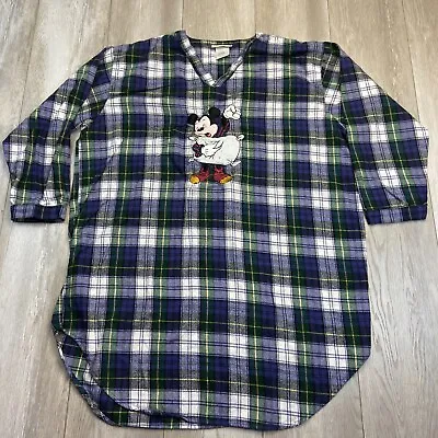 Vintage Disney World Plaid Flannel Pajama Shirt Sleep Mickey Mouse Nightgown OSF • $34.84