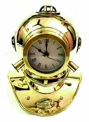 Vintage Helmet Navy V Mark Nautical Shinny Brass Divers Diving Helmet Clock V55 • $81.70
