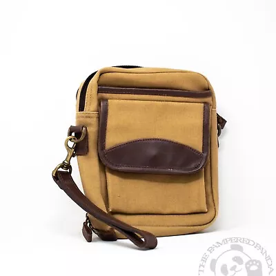 Ellington VTG Men's Brown Canvas Brown Leather Trim Bag Wristlet Travel Card • $29.73