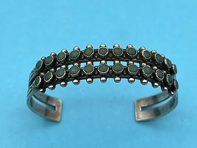 Vintage Native American Sterling Silver Turquoise 2 Row Snake Eye Cuff Bracelet • $185