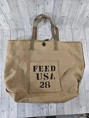 Feed USA 28 Burlap Tote Bag Target Large Market Shopper Lined Tan Front Pocket • $25.65