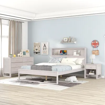 Modern Full Queen Size Bedroom Set Platform Bed Frame Dresser Cabinet Nightstand • $299.99