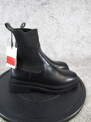 Zara Chelsea Boots Womens Size 39 Eu 8 Us Black Leather Knit New • $39.99