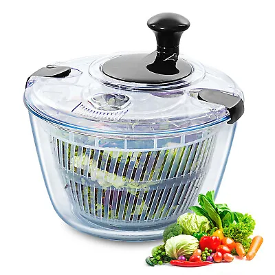 VEVOR Glass Bowl Salad Spinner 4.75Qt Large Vegetable Dryer Washer BPA-Free • £26.39