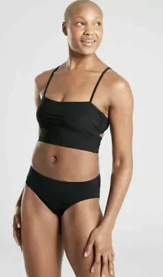 NWT Athleta 32 B / C Black Shirred Bra Cup Longline Bikini Top Quick Dry • £19.30