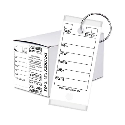 Car Dealer Key Tags (Laminated Self-Protecting) (250 Tags W/ Metal Rings) • $34.53