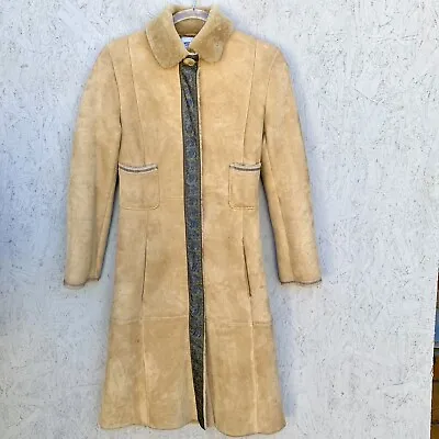 Vintage 90s Moschino Cheap And Chic Boho 70s Style Sheepskin Shearling Coat XS • $249.90