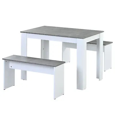 3Pcs Marble Look Dining Table And Chairs Set 2 Benches Kitchen Furniture DB • £109.99