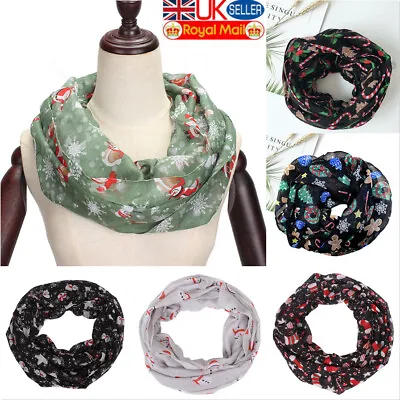 Women Christmas Circle Loop Cowl Infinity Scarf Snood Neck Wrap Shawl Fashion UK • £5.95