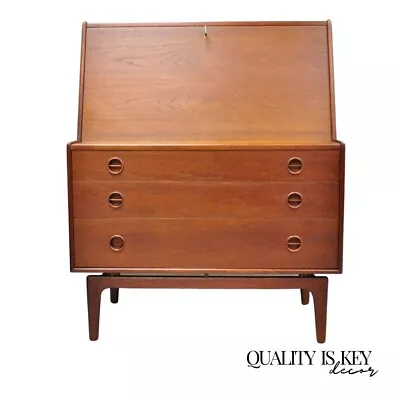 Mid Century Danish Modern Arne Hovmand Olsen MK Teak Drop Front Secretary Desk • $2250