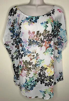 Cabi Women's Floral Sleeveless Blouse Shirt Top Size Large Multicolored Sheer • $12.99