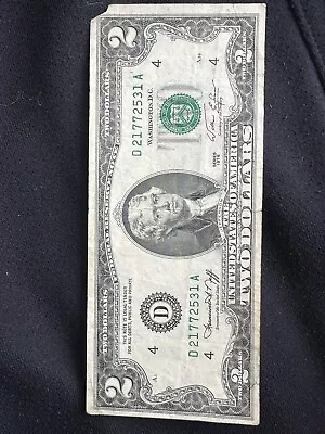 1976 2 Dollar Bill Low Serial # D Very Good Condition • $50
