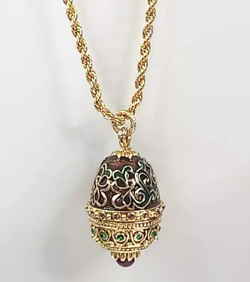 Vintage EDGAR BEREBI LIMITED EDITION Decorated Egg Faberge Pendant Necklace • $79.99