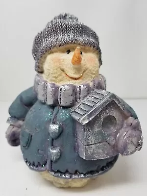 $16.96 • Buy Snowman Birdhouse Figurine Christmas Blue Suit Large Squat Glitter Vintage