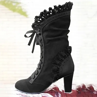 New Women Steampunk Lace Up High Heel Rustic Shoes Victorian Ankle Vintage Boots • $12.40