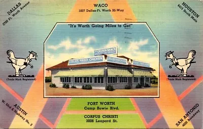 Vintage Postcard Leslie's Fried Chicken Shack Restaurant Waco Dallas Houston TX • $4.19