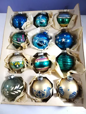 12 Assorted BLUE & WHITE Vintage Glass Christmas Ornaments Holiday Home Decor • $24.99