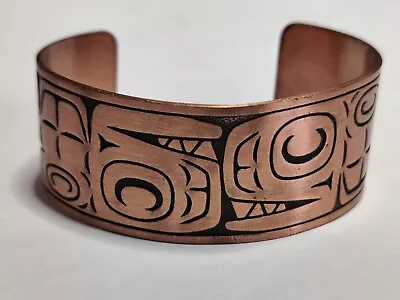 Copper CUFF BRACELET Tlingit Style Etched Embossed Pacific Northwest Alaska • $69.06