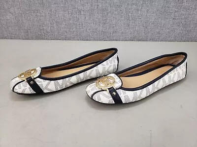 Michael Kors Blue & White MK Logo Coated Canvas Flat Shoes Women's Size 7.5 M • $19.99