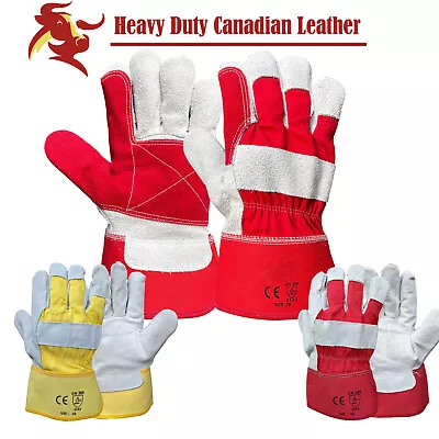 Canadian Double Palm Rigger Work Gloves Heavy Duty Leather Safety Gauntlet XL • £4.95