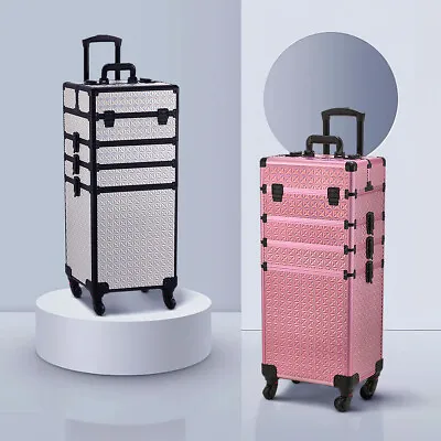 Rolling Makeup Case Professional Cosmetic Train Case Beauty Trolley 4 In 1 Box • £79.95