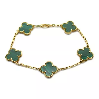 Van Cleef & Arpels Vintage Alhambra 5 Pattern Malachite Bracelet 18KYG • $686