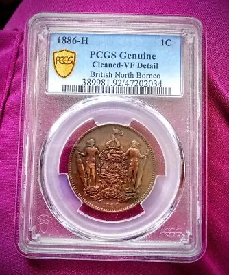 See VIDEO!!!  TONED 1886H British North Borneo ONE Cent Graded By PCGS VF Detail • $38.25