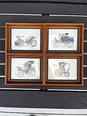 *4 Set* C&A RICHARDS FRAMED SILHOUETTE #8192 Old Automobile Hand Colored Vintage • $75