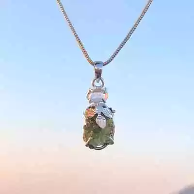 925 Sterling Silver Moldavite Herkimer Diamond Pendant Handmade Wedding Pendant • $40.29