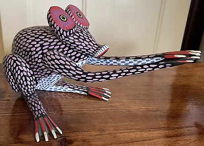 Vintage Mexican Oaxacan Alebrije Folk Art Painted Wood Frog Carving Signed NR • $1